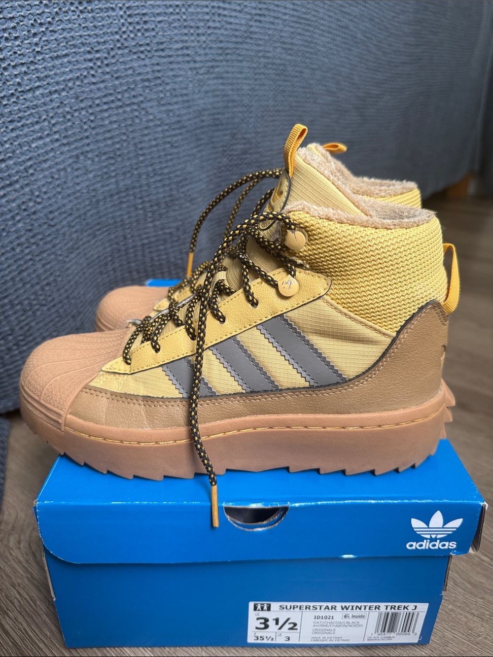 adidas Kids Tan, Brown & Gray High-Top Sneakers with Pinkish Toe